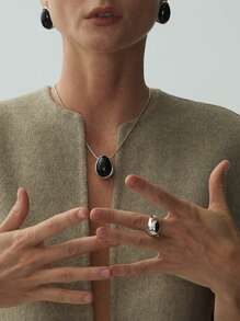 Damski gruby pierścionek z jajkiem zwykły posrebrzany pierścionek żeński niszowy środkowy palec - pierścień - Zobacz 3