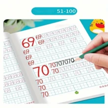 4 piezas Libro de práctica de dígitos del 0 al 100, Libro de práctica de matemáticas, Libro de práctica de alfabetización, Libro de práctica de escritura a mano y aritmética (El texto en chino no afecta el uso) - Multicolor - Ver 7