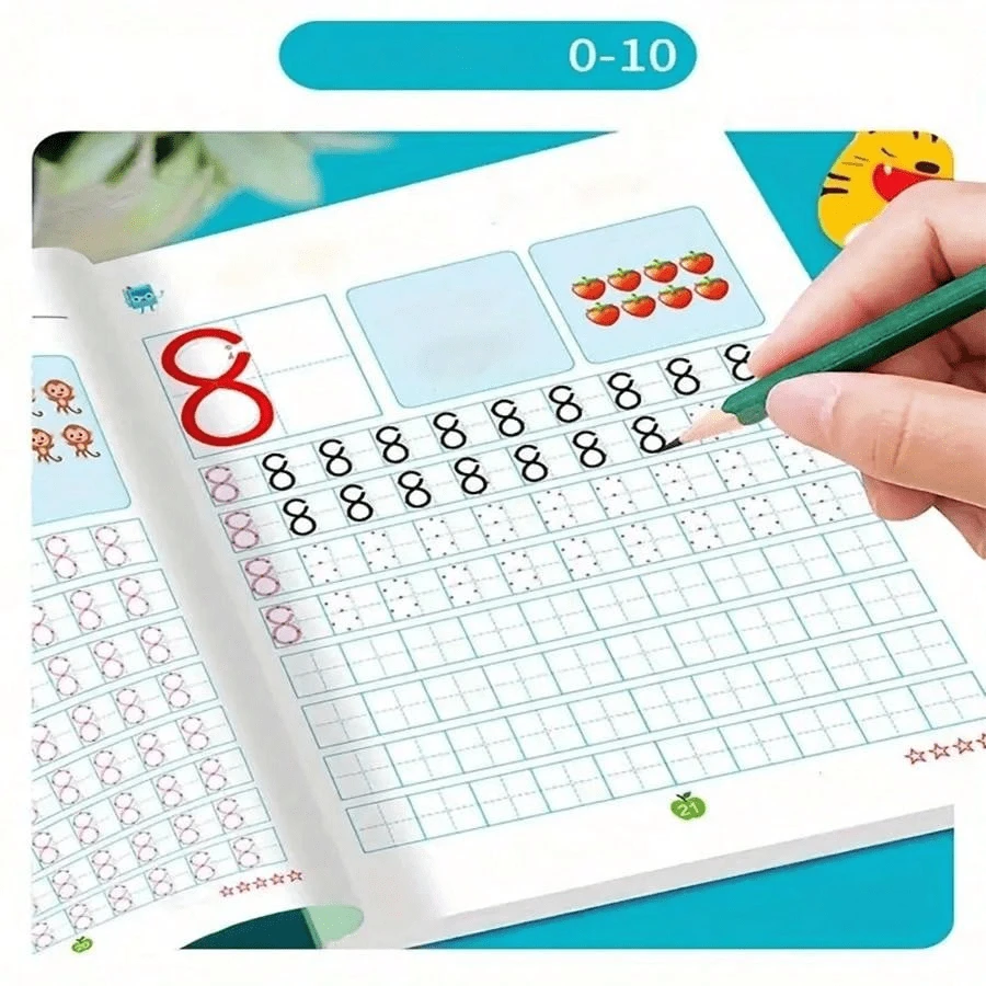 4 piezas Libro de práctica de dígitos del 0 al 100, Libro de práctica de matemáticas, Libro de práctica de alfabetización, Libro de práctica de escritura a mano y aritmética (El texto en chino no afecta el uso) - Multicolor - Ver 1