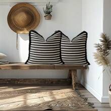 1pc Striped Woven Home Decor Sofa Cushion Cover - Black - View 3