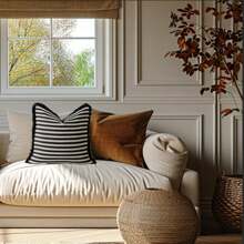 1pc Striped Woven Home Decor Sofa Cushion Cover - Black - View 4