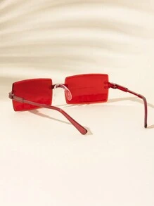 1pc Unisex Red Rimless Square Fashion Decorative Glasses For Party Beach Vacation Halloween Beach Accessories For Women Glasses Shades Basics Fall Winter Women Outfits Clothes Business Casual Gifts - Burgundy - View 3