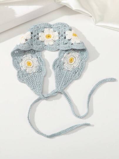 Diadema de ganchillo con diseño de flores estilo bohemio para el verano, turbante, diadema, banda para el sudor, accesorios para el cabello de mujer para vacaciones, elegante pañuelo de mujer, bandana suave