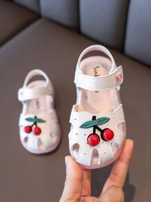 A Pair Of Baby Princess Cherry Shoes, Summer Soft Anti-Slip Comfortable Learning Steps Shoes, Summer Girls Sandals For Baby Girls