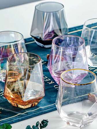 1 PC 300ml Hexagonal Glass Creative Dazzling Transparent Home Water Glass Cup