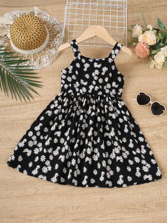 少女夏季休閒雛菊印花連衣裙，完美涼爽舒適的裝扮