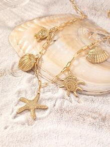 One Shell, Starfish, Seashell, And Turtle Pendant, European And American Ocean Vacation Style Women Necklace.