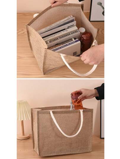 1PC Large Medium Small Reusable Burlap Tote Bag, Simple Style Canvas Shopping Bag Lunch Bag, Waterproof And Easy To Carry, Great For Daily Use And Gift Packing, Multipurpose Burlap Tote Bags For Travel And Gifts Valentine Day