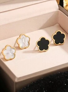 1 Pair Elegant & Cute Floral Design Stainless Steel Earrings, Suitable For Women's Daily Wear And Party Occasions, Great Mother's Day Gift - Yellow Gold - View 1