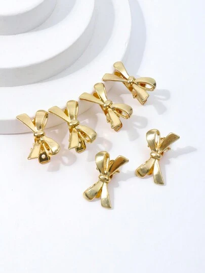 Set de 6 pinzas para el cabello de metal de aleación con detalle de lazo de unicolor, estilo Y2K, pequeñas, para uso diario, Día de San Valentín, colegial, elegante, invierno, lazos, lindas, accesorios para el cabello, accesorios para la cabeza