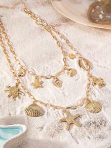 One Ocean Vacation Style Women\ Multi-Layered Necklace With Conch, Starfish, Shell, Turtle, Crab Clips And Pendant In European And American Style - Yellow Gold - View 5
