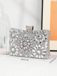 Women's Fashion Sparkling Rhinestone Box Style Evening Bag, Sunflower Crystal Rhinestone Formal Dress Clutch Bag For Romantic Wedding, Bride Purse, Formal Party, Prom, Dates, Glamorous Rhinestone Bag - Silver - View 6