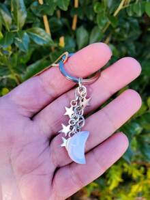 One Bohemian Style Moon And Stars Keychain With Moonstone Charm, 3.0x3.0cm - Silver - View 2