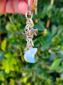 One Bohemian Style Moon And Stars Keychain With Moonstone Charm, 3.0x3.0cm - Silver - View 5