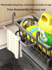 1 pieza Con soporte para trapos, soporte de plástico para drenaje de fregadero de cocina, soporte para drenaje de esponja, para recolección de suministros de limpieza de cocina y baño. - Gris - Ver 6