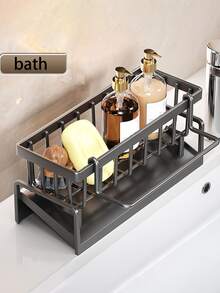 1 pieza Con soporte para trapos, soporte de plástico para drenaje de fregadero de cocina, soporte para drenaje de esponja, para recolección de suministros de limpieza de cocina y baño. - Gris - Ver 4