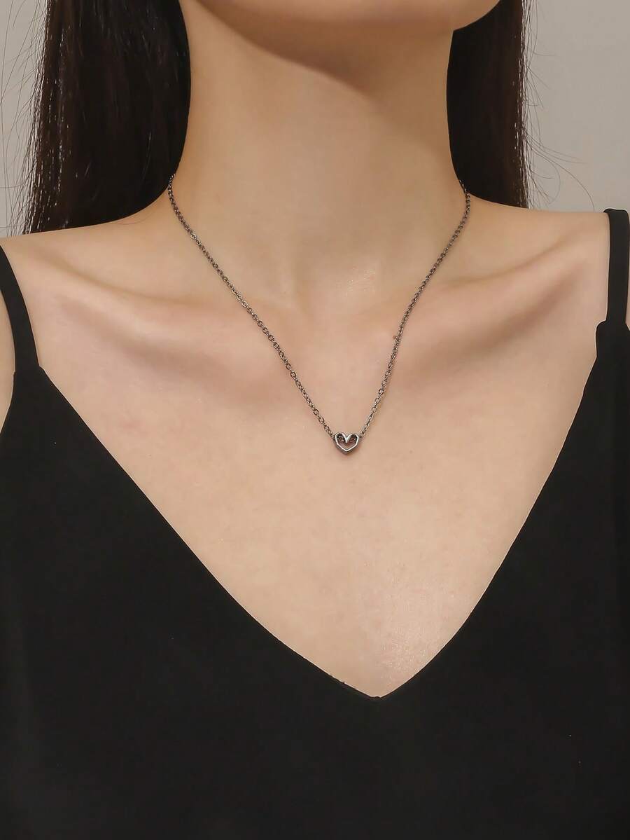 1入歐美風格跨境心形項鍊 - 黑色 - 查看 1