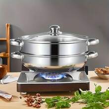1入組，蒸鍋，不鏽鋼蒸煮一體式鍋具與蓋子，適用於電磁爐、瓦斯爐和電磁爐，廚房用具，廚房小工具，廚房配件，家庭廚房物品 - 銀色 - 查看 5