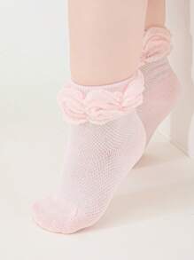 6 Pairs/Set Baby Girls" Socks, Solid Color Ruffled & Lace Edge Mesh Breathable Short Socks, Suitable For Daily Wear Or Matching With Skirts