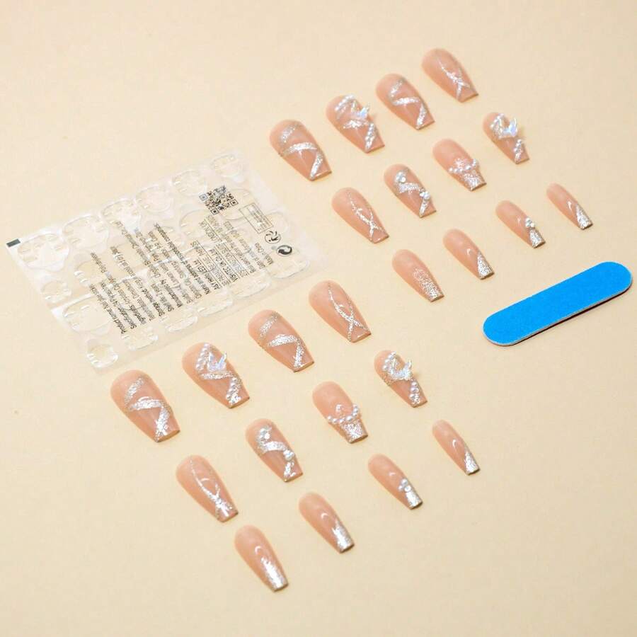 24 Stücke langer und mittlerer Coffin geformter Ballettnägel fröhlicher Verlauf glänzender