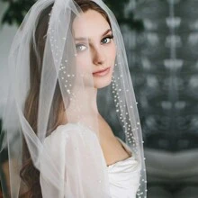 1 chiếc khăn voan cô dâu phong cách Châu Âu thủ công kèm lược, phụ kiện tóc voan lưới ngọc trai một lớp dùng cho chụp ảnh cưới, trang phục mùa thu dành cho phụ nữ - Nhiều màu - Xem 3