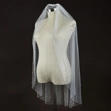 1 chiếc khăn voan cô dâu phong cách Châu Âu thủ công kèm lược, phụ kiện tóc voan lưới ngọc trai một lớp dùng cho chụp ảnh cưới, trang phục mùa thu dành cho phụ nữ - Nhiều màu - Xem 6