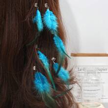 Set de 6 piezas de accesorios para el cabello decorados con plumas para mujer de moda - Marrón - Ver 1