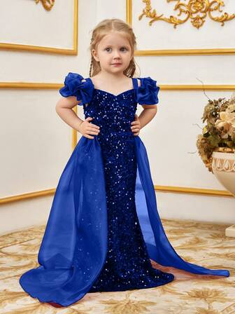 Elegant Off-Shoulder Mermaid Evening Dress For Young Girl, Featuring Ruffle Details And Flowing Organza Chiffon Panels, Suitable For Formal Occasions Such As Graduation Prom