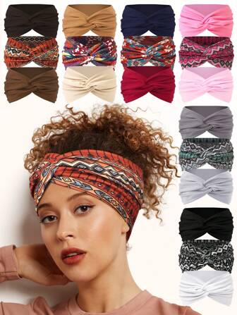 Boho 3pcs Women Wide Cross Headbands, Bohemian Style, Solid Color, Versatile Hairbands Fashion Hair Accessories, Pink Accessories Turban Headband Sweatband, School Stuff, College Fall Winter Hair Band For Vacation Outfits Woman Elegant Scarf Women Bandana Soft Headwrap