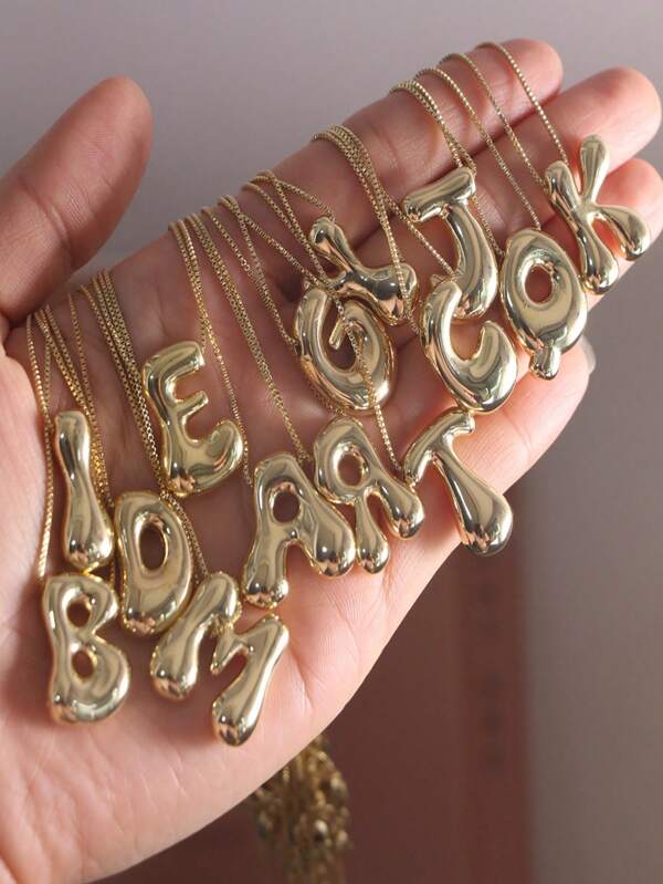 1 pièce hip hop cuivre ballon bulle vernis mignon A-Z, 26 lettre anglaise pendentif fil aiguille boîte chaîne de collier pour femmes