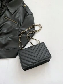 Simple And Stylish Mini Square Bag With Metal Chain - Black - View 9