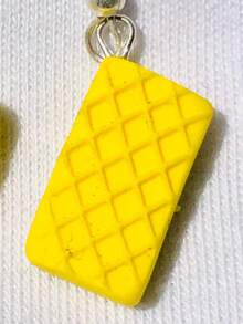 Earrings, Dangle Earrings With Fun, Cute Cookie Design - Yellow - View 3