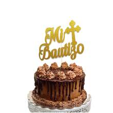 雙面金色洋蔥紙金色我的洗禮蛋糕糖霜上面裝飾品神祝福生日派對蛋糕裝飾旗幟嬰兒洗禮生日派對用品 - 金色 - 查看 1