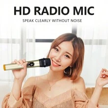 Micrófono inalámbrico universal con amplificador de audio para el hogar, consola de mezcla, transmisión en vivo, micrófono todo en  con capacidad de  a dos. - Dorado - Ver 3