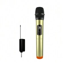 Micrófono inalámbrico universal con amplificador de audio para el hogar, consola de mezcla, transmisión en vivo, micrófono todo en  con capacidad de  a dos. - Dorado - Ver 11