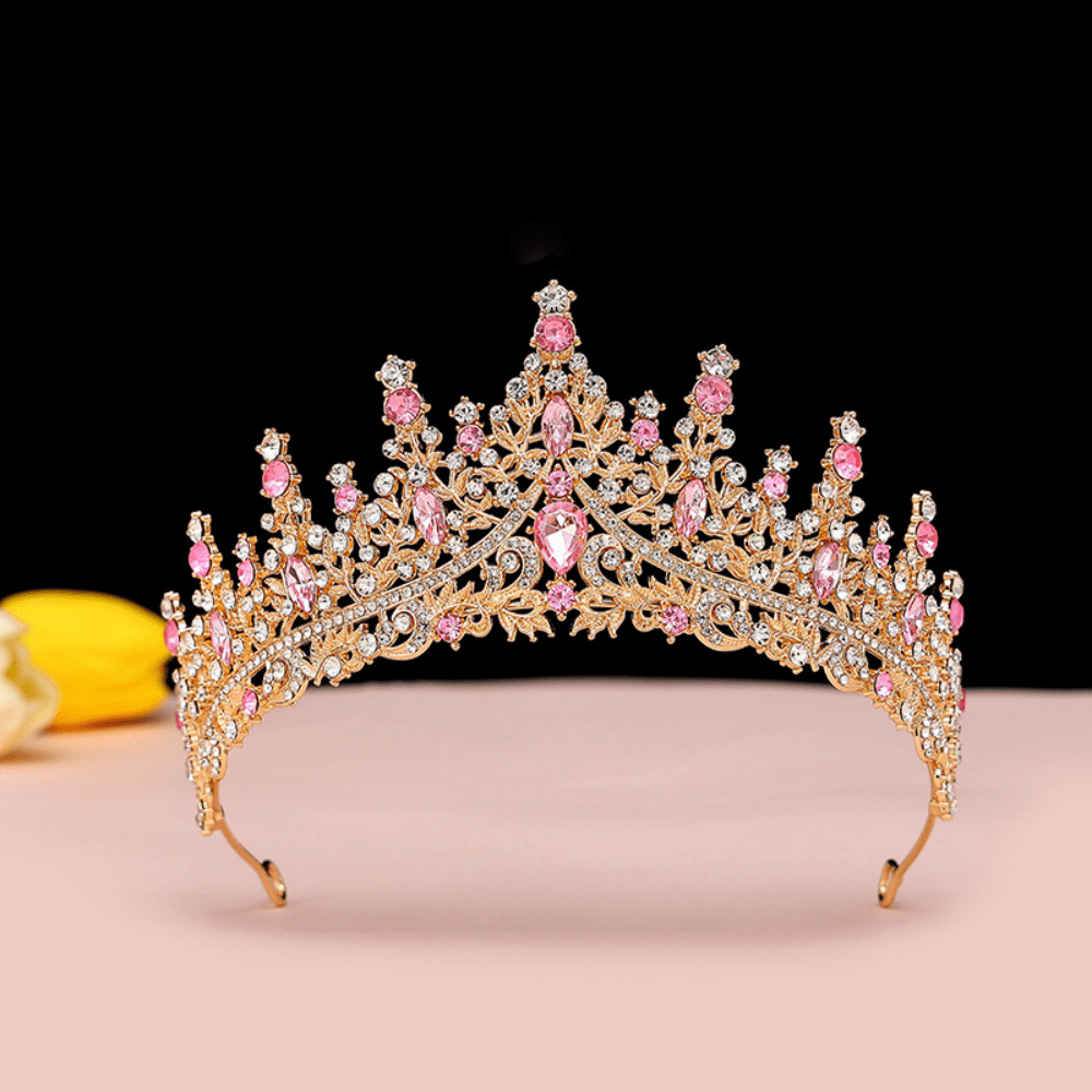 1 pieza Corona de semicírculo con incrustaciones de strass en color púrpura rojo, joyería de lujo para novia, fiesta de damas, Día de San Valentín