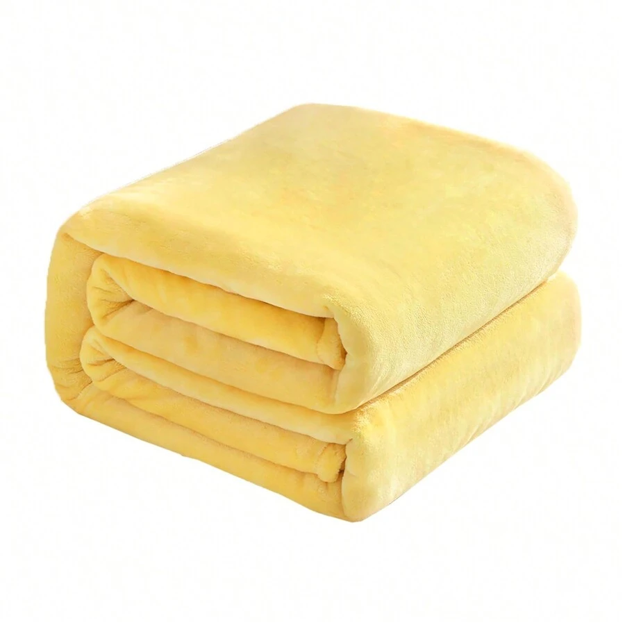 1pc Extra Soft Wool Blanket, Large Size, Non-Shedding & Non-Pilling Plush Comfortable Lightweight Throw Blanket, Suitable For Bed, Sofa, Chair, All Seasons - Yellow - View 1