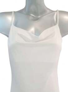 Stretch Satin Panty Blouse With Adjustable Strap And Swing Neck B190-20 - White - View 2