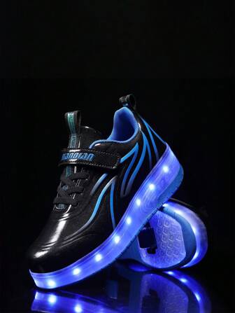 Zapatillas de deporte para niños con luces recargables con patines de ruedas automáticos de una o doble rueda iluminadas