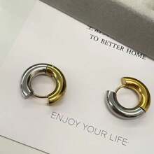 5毫米厚不锈钢圆形铰链耳环,男女通用,简约嘻哈摇滚朋克风时尚饰品,粗犷耳环 - 彩色 - 查看 6