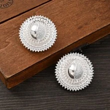 Bộ trang sức cô dâu bạc cổ điển, bao gồm mặt dây chuyền, dây chuyền đội đầu, bông tai & vòng tay, quà cưới kiểu Ả Rập - Bạc - Xem 6