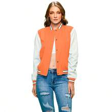 Chamarra Dama Bomber Jacket Con Manga En Contraste Blanco - Naranja - Ver 1