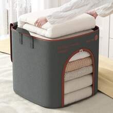 1 pieza de caja/bolsa de almacenamiento de ropa, bolsa plegable de tela con ventana transparente, organizador grande de Oxford con capacidad para guardarropa/auto, adecuada para mudanza/embarque en dormitorio. - Beis - Ver 6