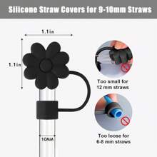 4PCS Personalized Accessories For  Cups,2PCS Initial Letter Charms With 2PCS Flower Straw Covers For  20-40OZ Tumbler With Handle, Silicone Straw Toppers Caps(Black&White)