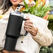 4PCS Personalized Accessories For  Cups,2PCS Initial Letter Charms With 2PCS Flower Straw Covers For  20-40OZ Tumbler With Handle, Silicone Straw Toppers Caps(Black&White)