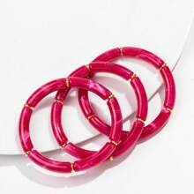 1 Set Of 3 Fashionable Bohemian Style Acrylic Colorful Curved Tubes Stretch Bracelets, Suitable For Women To Wear On Daily Basis - Three Piece Set - View 27