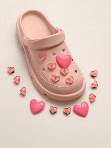 12入粉紅色半透明心型和紅色桃子造型的鞋飾，現代風格，適合男女日常通勤和所有季節的木屐。DIY和可拆式的鞋飾。適用於運動、休閒或性感裝扮。 - 粉色 - 查看 2