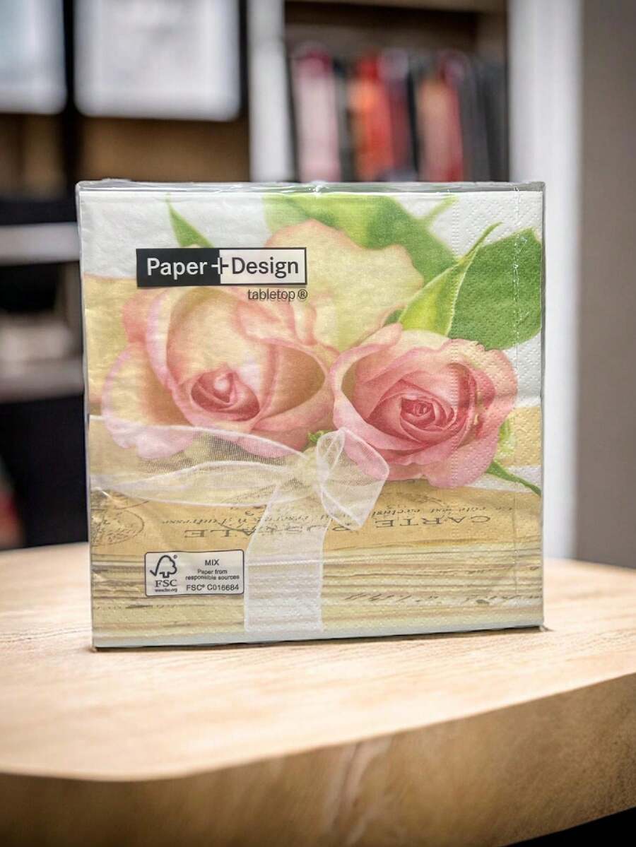 German Premium Napkins For Decoupage Pack Of 20 Napkins - Roses On Cards - View 1