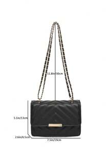 Simple And Stylish Mini Square Bag With Metal Chain - Black - View 2