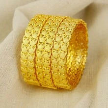 1/2/3/4 pièces Bracelets couleur or de Dubaï pour femmes Bracelets plaqués or 24 carats bijoux à main arabe de mariage - Or jaune - Voir 9